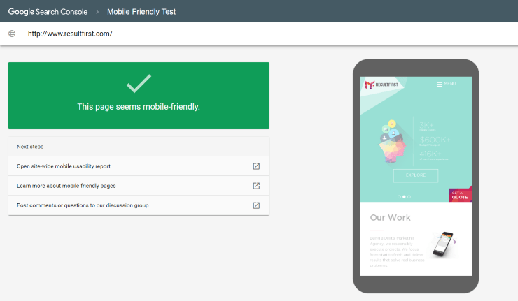 google mobile friendly testing tool